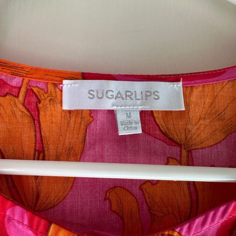 Boutique Fushia Pink Orange Short Sleeve Blouse - image 3